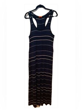 Navy and White Striped Racerback Maxi Dress size large